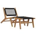 moobody Sun Lounger with Footrest Teak Wood and Rope Sun Lounger for Garden Poolside Patio Backyard Balcony Garden Outdoor Furniture