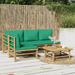 moobody 5 Piece Patio Set with Green Cushions Bamboo
