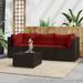 moobody 4 Piece Patio Set with Cushions Brown Poly Rattan