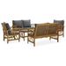 moobody 5 Piece Patio Lounge Set with Dark Gray Cushions Acacia Wood 2 Garden Bench with 2 Bench Coffee Table Outdoor Conversation Set for Garden Lawn Courtyard