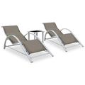 moobody 2 Piece Sun Loungers with Cushion and Glass Tabletop Table Set Aluminum Frame Chaise Lounge Chairs Taupe for Poolside Beach Backyard Balcony Garden Patio Outdoor Furniture