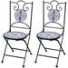 moobody 2 Piece Folding Dining Chairs Industrial Style Bistro Side Chairs with Ceramic Seat and Iron Frame Legs Kitchen Pub Bar Patio Garden Backyard Indoor Outdoor Furniture (Blue and White)