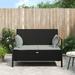 Carevas 2-Seater Patio Bench with Cushions Black Poly Rattan