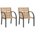 moobody Garden Chairs Patio Chairs Dining Chair 2 pcs Wood Seat and Backrest + Steel Frame