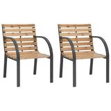 moobody Garden Chairs Patio Chairs Dining Chair 2 pcs Wood Seat and Backrest + Steel Frame