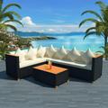 moobody 4 Piece Patio Lounge Set with White Cushions Black Poly Rattan 2-Seater Sofas with Corner Sofa and Coffee Table Conversation Set for Garden Lawn Terrace Outdoor Backyard