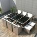 moobody 11 Pcs Outdoor Dining Set Glass Top Dining Table with 6 Gray Poly Rattan Chairs and 4 Ottoman Cushioned Sectional Conversation Set Patio Garden Backyard Terrace Space Saving Furniture