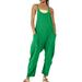 knqrhpse Jumpsuits For Women Womens Pants Loose Sleeveless Spaghetti Strap Jumpsuits Stretchy Wide Leg Rompers With Two Pockets Cargo Pants Women Green XXL