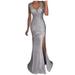 knqrhpse Maxi Dress Casual Dress Long Gold Party Women Dress Ball Evening Gown Bridesmaid Sequin Prom V Neck Women s Dress Womens Dresses Silver Dress L