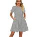 knqrhpse Casual Dresses Summer Dress Casual Dress Women s 2023 Casual Summer Crew Dress Square Neck Short Sleeve Tiered Ruffle Boho Swing Dresses Womens Dresses White Dress S