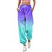 knqrhpse Cargo Pants Women Sweatpants Women Gradient Print Bottom Sweatpants Pockets High Waist Sporty Gym Fit Jogger Pants Trousers Pants For Women Light blue L