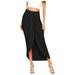 knqrhpse Skirts For Women Casual Dress Maxi Solid Draped Slit High Elastic Women s Casual Skirt Wrap Waist Asymmetrical Skirt Womens Dresses Black Dress L