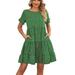 knqrhpse Casual Dresses Summer Dress Casual Dress Women s 2023 Casual Summer Crew Dress Square Neck Short Sleeve Tiered Ruffle Boho Swing Dresses Womens Dresses Green Dress Xl