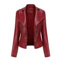 Dezsed Women s Faux Leather Motocross Racer Jacket Clearance Women s Slim Leather Stand Collar Zip Motorcycle Suit Belt Coat Jacket Tops Red L