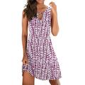 knqrhpse Sundresses for Women Summer Dresses for Women For Women Casual Dress Casual Mini Summer Loose Dress Sleeveless Floral Print V Neck Hollow Out Beach Dress Womens Dresses Purple Dress S