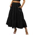 knqrhpse Skirts For Women Midi Dresses For Women Skirt Long Swing Womenâ€™s Dress Boho Pleated Elastic Waist With Pockets Flowy Summer A-Line Beach Tiered Skirt Womens Dresses Black Dress M