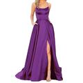 knqrhpse Sundresses for Women Maxi Dress Casual Dress Prom Dresses Ladies Long Women Halter Backless Long Dresses Side Slit Wedding Evening Party Dress With Pockets Purple Dress Xxl