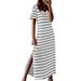 knqrhpse Maxi Dress T Shirt Dress Womens V Neck Straight Loose Striped Print Dress Womens Dresses White Dress L