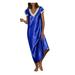 knqrhpse Womens Pajamas Silk Pajamas for Women Womens Short S0leeve V Neck Homewear Pajamas Long Dress Nightgowns Sleepwear Women s Lingerie Sleep & Lounge Night Gowns Blue XL