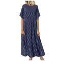 knqrhpse Plus Size Dresses Summer Dress Plus Size Summer Dresses Size Retro Dress Short Sleeve Plus Causal Dot Dress Printed Polka Beach Women s Women s Dress Womens Dresses Blue Dress Xl