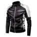 KaLI_store Leather Mens Jacket Leather Jackets for Men Bomber Jacket Men Motorcycle Zip-Up Blet Slim Fit Biker Coat Coffee XL