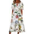 knqrhpse Summer Dress Midi Dresses For Women Women Summer Casual Print Round Neck Short Sleeve Loose Dress Bohemian Summer Beach Dress With Pocket Womens Dresses White Dress XXL