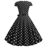 knqrhpse Casual Dresses Summer Dress Casual Dress Women Party Casual Dots Print Short Sleeve 1950S Housewife Evening Party Prom Dress Womens Dresses Womens Dresses Black Dress S