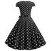 knqrhpse Casual Dresses Summer Dress Casual Dress Women Party Casual Dots Print Short Sleeve 1950S Housewife Evening Party Prom Dress Womens Dresses Womens Dresses Black Dress S