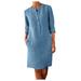 knqrhpse Casual Dresses Boho Dress Long Sleeve Dress for Women Linen Dress Round Women s Neck Knee-Length With Buttons Casual Dress Loose Dress Boho Women s Dress Womens Dresses Light Blue Dress 3Xl