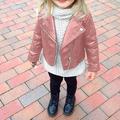 Lilgiuy Little Girls Faux Leather Coat Winter Casual Solid Color Long Sleeve Lapel Outwear Motorcycle Short Jacket Clothing Pink