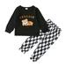 KIMI BEAR Baby Boys Outfits 12 Months Infant Boy Fall Winter Outfits 18 Months Newborn Boy STYLISH Bear Prints Long Sleeve Sweatshirt + Plaid Prints Pants 2PCS Set Black