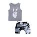 OLLUISNEO Infant Baby Boys Shorts Set Sleeveless Victory Print Top + Camouflage Shorts 2PCS Baby Boys Summer Outfits Set 18-24 Months