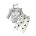 Calsunbaby 3Pcs Baby Girl Fall Outfits Long Sleeve Elephant Print Romper + Bow Pants + Headband Set Infant Outfit 9-12 Months