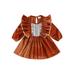 Mubineo Baby Girl Dress Long Sleeve Crew Neck Patchwork Corduroy Dress A-line Dress for Daily Party