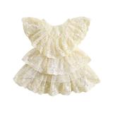 JYYYBF Newborn Baby Girls Casual Princess Dress Flying Sleeve Lace Floral Tiered Ruffle Dress Summer Clothes