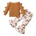 Rovga Girls Outfit Set Two-Piece Suit Long Sleeve Round Neck T-Shirt Tops And Floral Printed Flare Pants Outfits For 2-3 Years