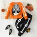 WIBACKER 1-5T Baby Boy Girl s Halloween Outfits Toddler Kid Long Sleeve Pumpkin Skeleton Print Tops+Pants Set