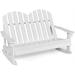2-Person Adirondack Rocking Chair - Kids Outdoor Rocking Bench With Slatted Seat High Backrest 220LBS Weight Capacity Patio Rocker For Balcony Yard Poolside (1 White)