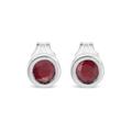 Women's Silver Bezel Set 3.5Mm Created Gemstone Solitaire Stud Earrings - Choice Of Gemstone by Haus of Brilliance in Garnet