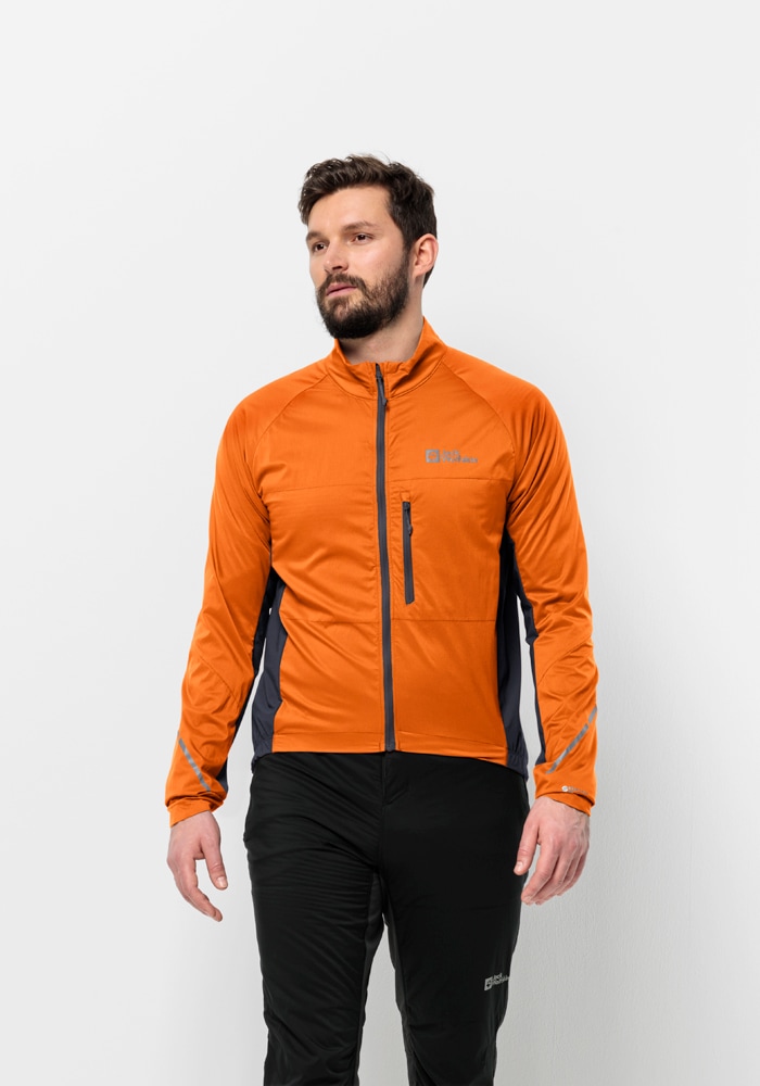 Fahrradjacke JACK WOLFSKIN "MOROBBIA ALPHA INS JKT M", Herren, Gr. M50, blood, orange, 1. OBERSTOFF 100% POLYAMID 2. OBERSTOFF 88% POLYAMID, 12% ELASTHAN 1.FUTTER 100% POLYESTER 2.LINING 100% POLYESTER, Jacken Image