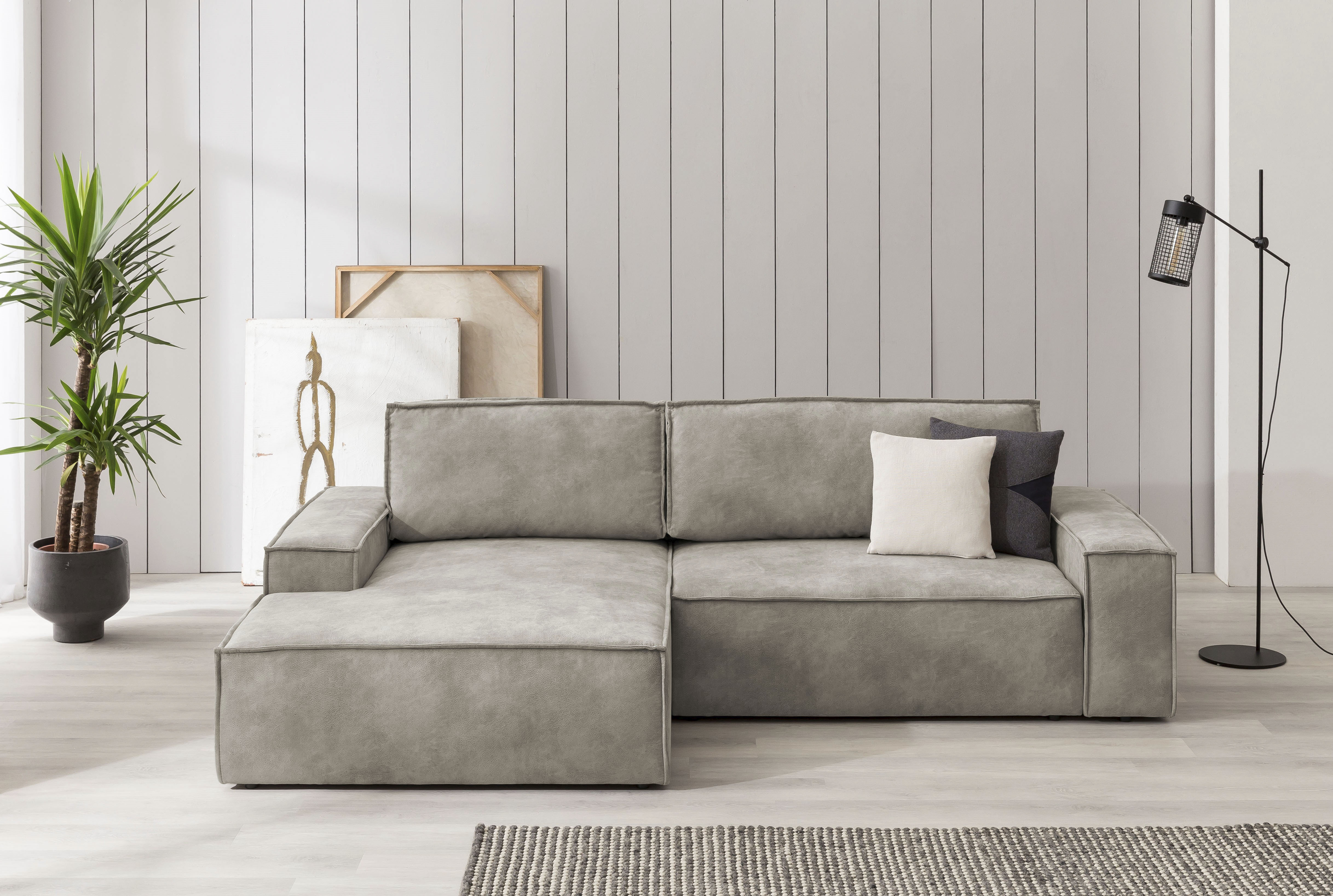 Ecksofa HOME AFFAIRE "SHERWOOD L-Form, 267 cm - OTTO. Verlässliche Qualität.", grau (hellgrau), B:267cm H:85cm T:167cm, 100% Polyester, Sofas, Ecksofa, Schlaffunktion mit Bettkasten (210x136 cm), Cord, Vintage, Samtvelours