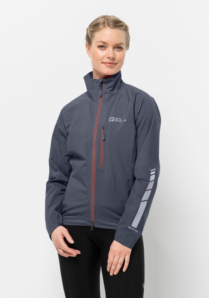 Fahrradjacke JACK WOLFSKIN "MOROBBIA 2.5L JKT W", Damen, Gr. M (38/40), grau (dolphin), OBERSTOFF 100% POLYESTER FUTTER 100% POLYESTER, Jacken Image