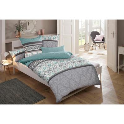 Bettwäsche HOME AFFAIRE "Cremona", grau (grau, mint), B/L: 240cm x 220cm, 2 St., Linon, B/L: 80cm x 80cm & 80cm x 80cm, Linon, Obermaterial: 100% Baumwolle, Bettwäsche, romantische Bettwäsche in verschiedenen Qualitäten, ab Gr. 135x200 cm Image