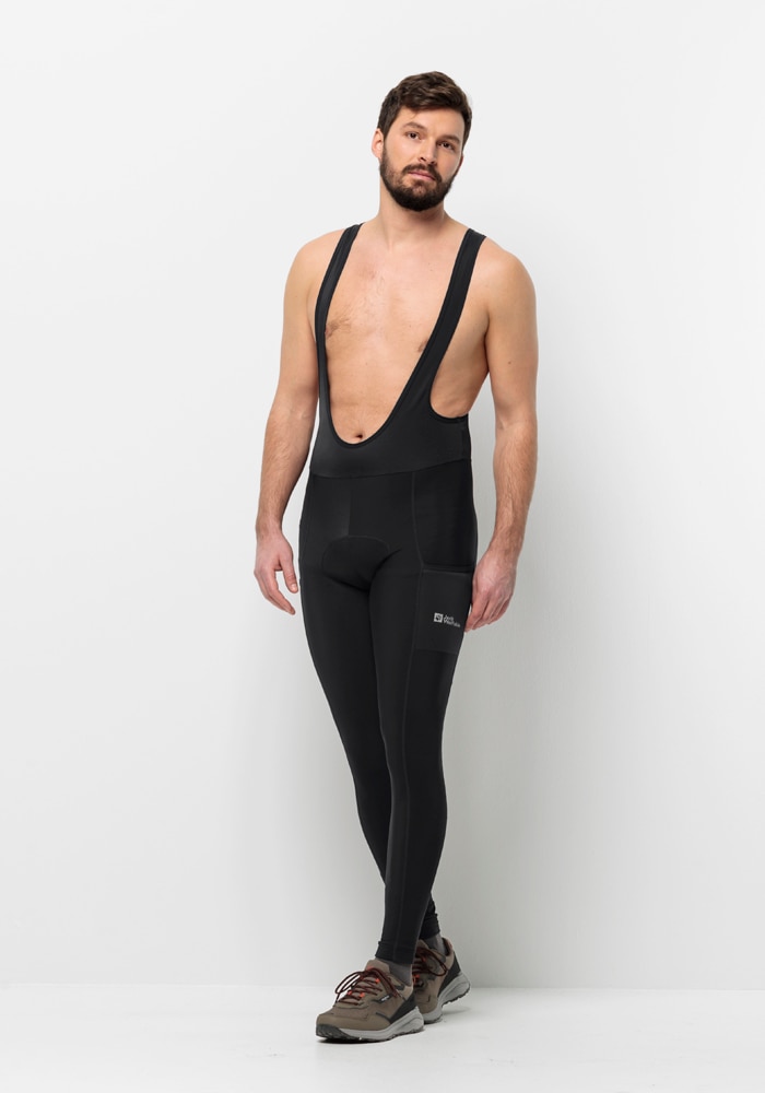 Fahrradhose JACK WOLFSKIN "MOROBBIA BIB TIGHTS M", Herren, Gr. XL (54/56), Normalgrößen, schwarz, 1. OBERSTOFF 84% POLYAMID, 16% ELASTHAN 2. OBERSTOFF 80% POLYAMID, 20% ELASTHAN 3. OBERSTOFF 85% POLYESTER, 15% ELASTHAN, Hosen Image