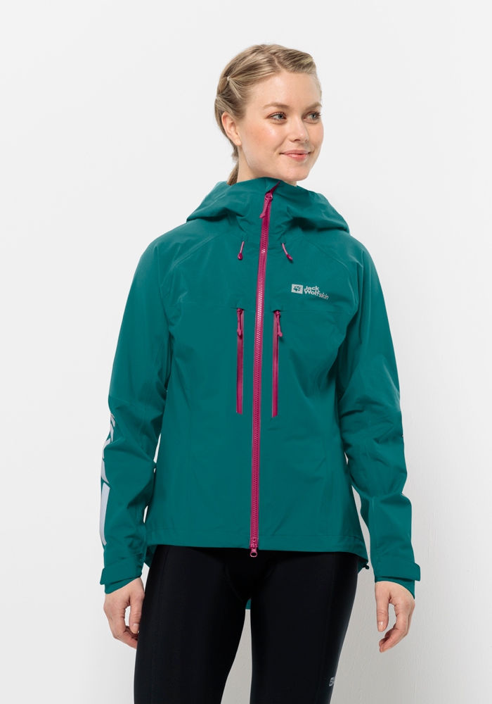 Fahrradjacke JACK WOLFSKIN "MOROBBIA 3L JKT W", Damen, Gr. M3840, grün (sea, grün), OBERSTOFF 100% POLYESTER ABSEITE 100% POLYESTER, Jacken Image