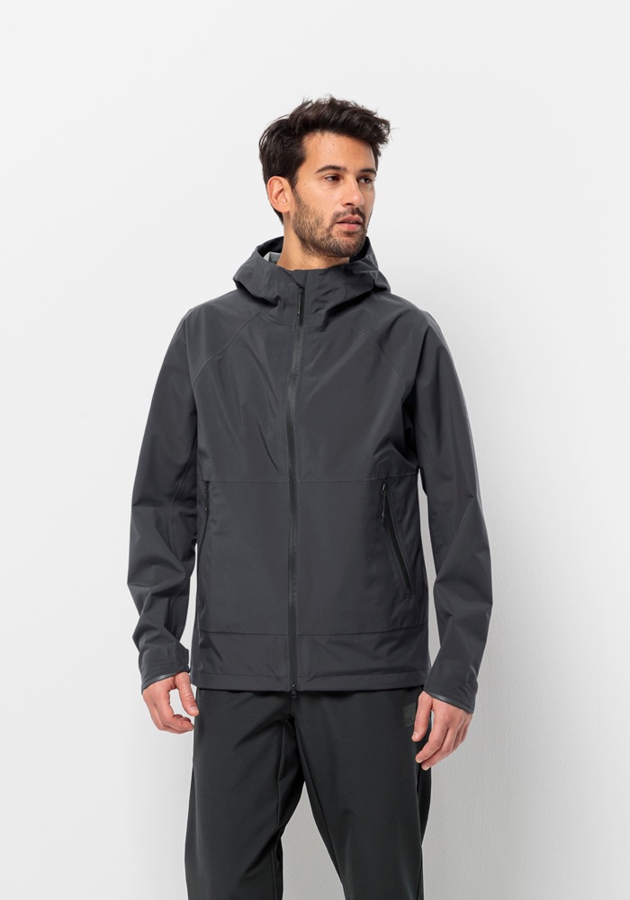 Fahrradjacke JACK WOLFSKIN "BIKE COMMUTE MONO JKT M", Herren, Gr. M (50), grau (phantom), Style:Oberstoff 100% POLYESTER; ABSEITE: 100% POLYESTER, AUSSER NICHT FASERIGES MATERIAL, Jacken Fahrradjacke