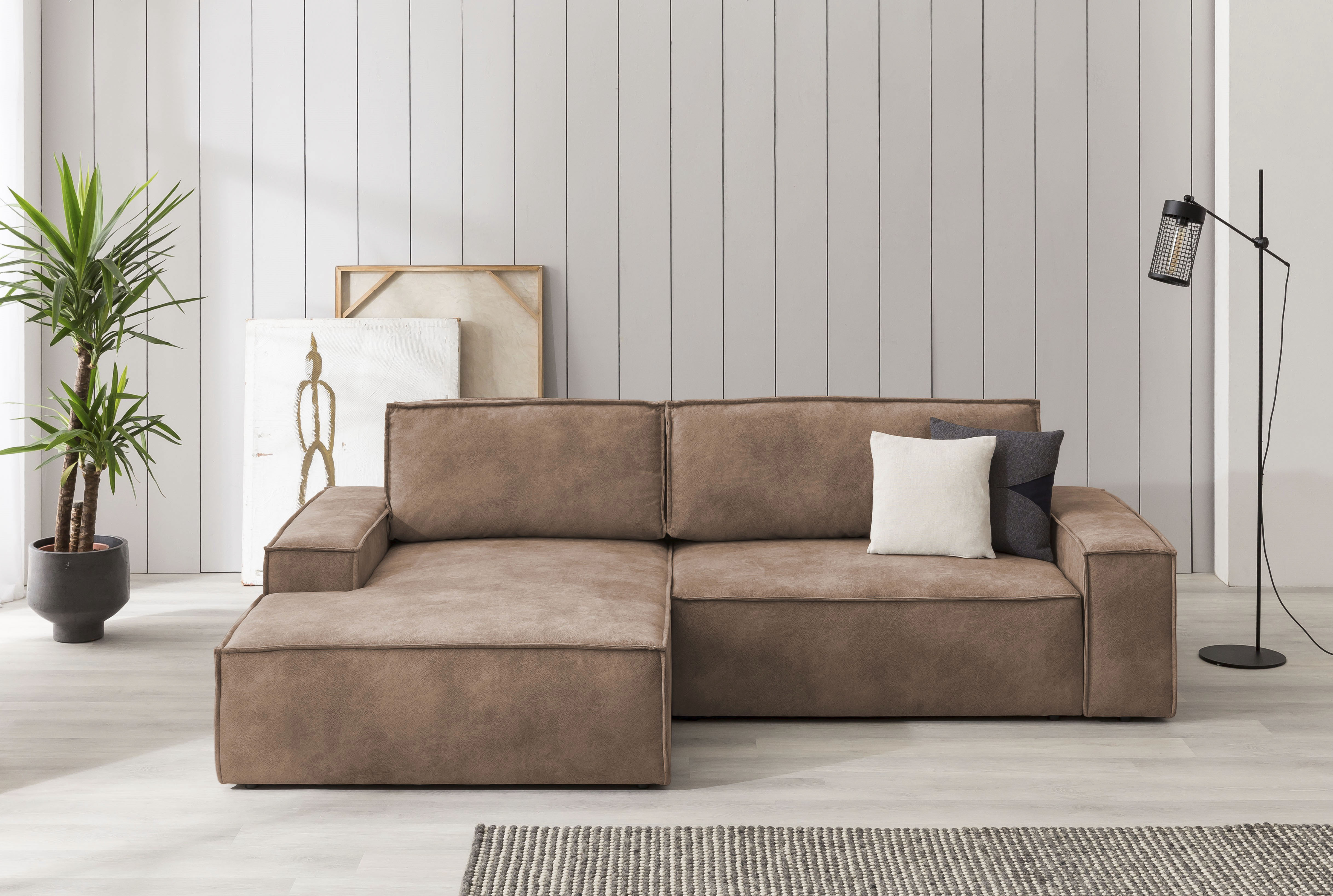 Ecksofa HOME AFFAIRE "SHERWOOD L-Form, 267 cm - OTTO. Verlässliche Qualität.", braun (cognac), B:267cm H:85cm T:167cm, 100% Polyester, Sofas, Ecksofa, Schlaffunktion mit Bettkasten (210x136 cm), Cord, Vintage, Samtvelours
