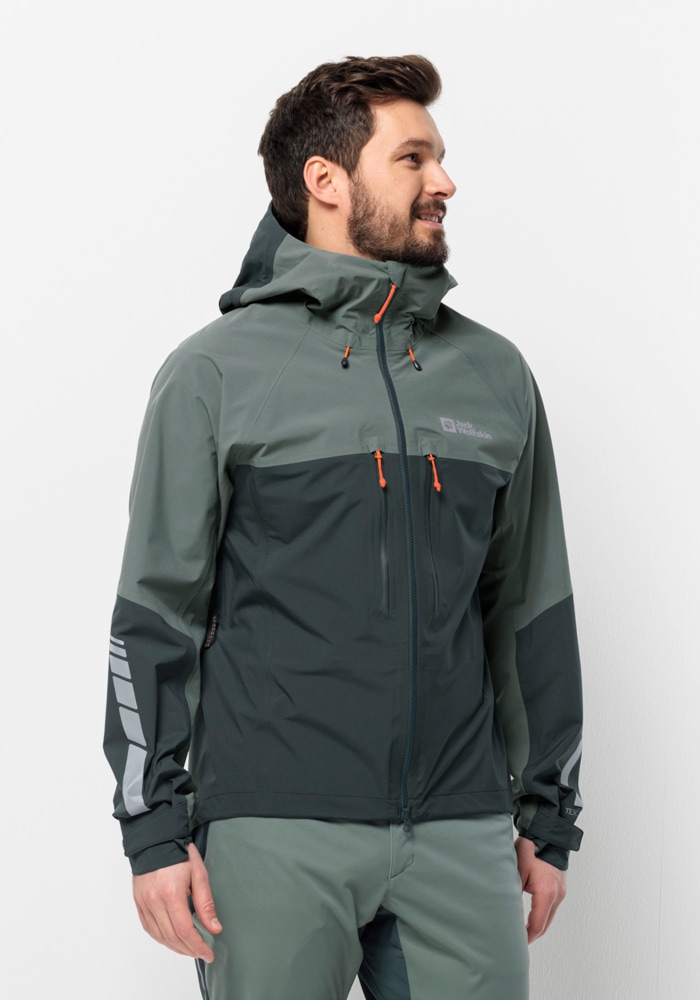 Fahrradjacke JACK WOLFSKIN "MOROBBIA 3L JKT M", Herren, Gr. S (48), grün (schwarz, olive), OBERSTOFF 100% POLYESTER ABSEITE 100% POLYESTER, Jacken Image