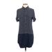 Equipment Casual Dress - Shirtdress Collared Short sleeves: Blue Print Dresses - Women's Size X-Small