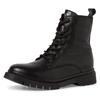 Schnürboots TAMARIS, Damen, Gr. 43, schwarz, Leder, Lederimitat, unifarben, klassisch, Schuhe, Schnürstiefelette, Chunky Boots mit logobedruckter Anziehlasche